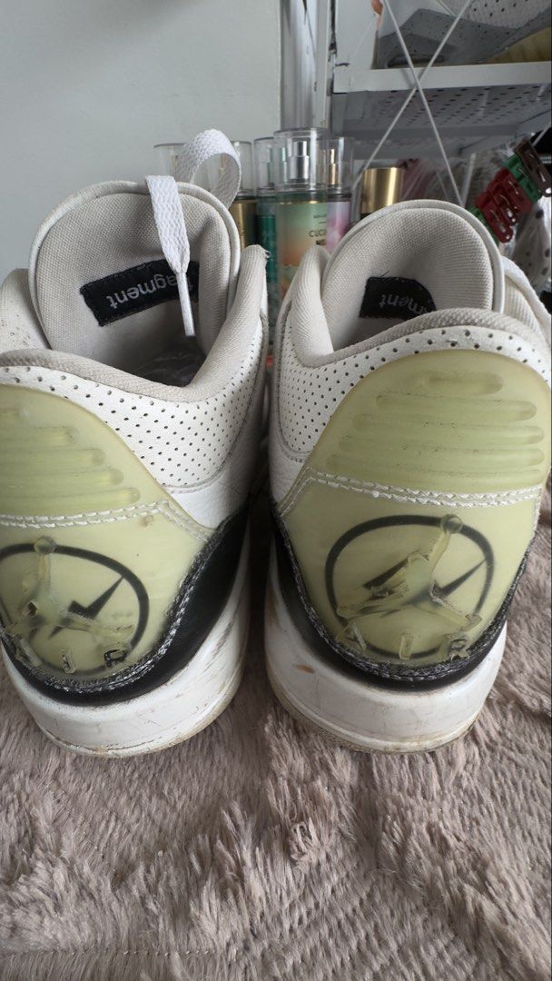Nike Air Jordan 3 Fragment Design (Category: Sneakers) located in Padre Garcia. Submitted by dripden_ph (Listing ID 1421517717, Image 2). Description: - Air Jordan 3 Fragment Design sneakers - White and black colorway - Features Fragment Design branding - High-top design - Soles show signs of usage - Size tag visible in images.