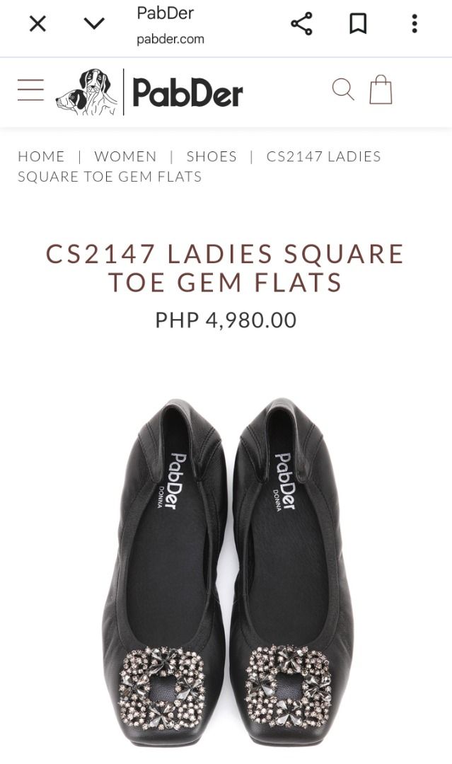 PabDer Ladies Square Toe Gem Flats (used once) (Category: Flats & Sandals) located in General Santos City (Dadiangas). Submitted by judicagal00581 (Listing ID 1421582518, Image 3). Description: Elegant PabDer CS2147 ladies square toe gem flats. Features a square toe design with a sparkling gem embellishment. The flats are black and appear to be made of leather. Perfect for adding a touch of sophistication to any outfit. Comfortable and stylish, t