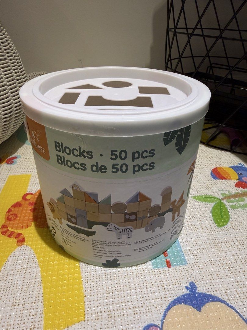 Zookabee Wooden Blocks 50 pcs (Category: Educational & Learning Toys) located in Manila. Submitted by ishaaaaang (Listing ID 1421561495, Image 1). Description: Condition 8/10 Missing Lion, Alligator & Zebra. Lalamove or J&T only.