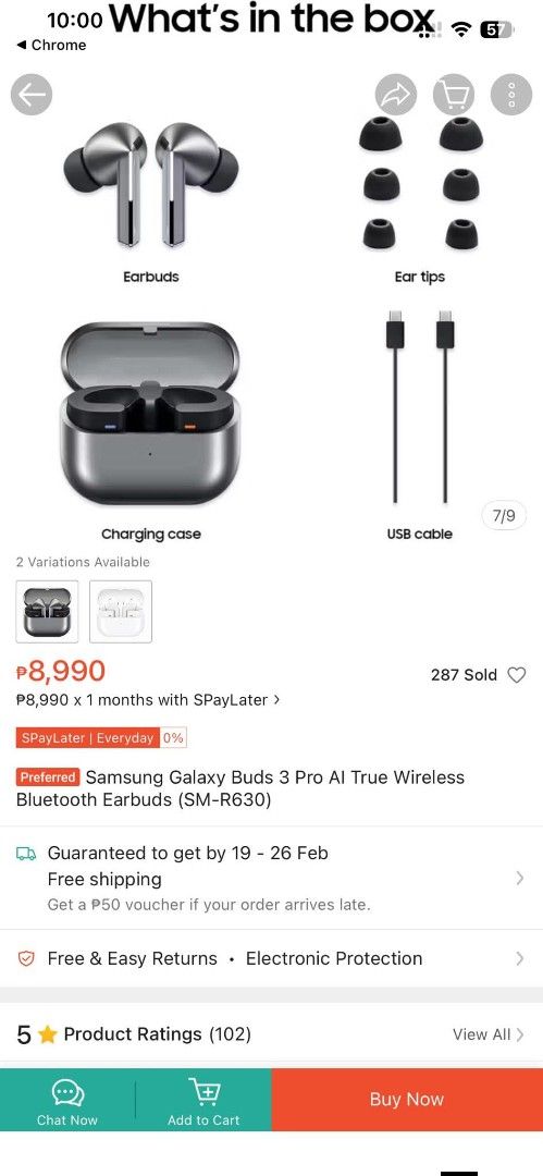 Samsung Galaxy Buds3 Pro AI True Wireless Earbuds (Category: Earphones) located in Manila. Submitted by aringother24058 (Listing ID 1421579155, Image 2). Description: ￼Samsung Galaxy Buds 3 Pro AI True Wireless Bluetooth Earbuds (SM-R630) 4,999 super mahal nito… Selyado po ito...