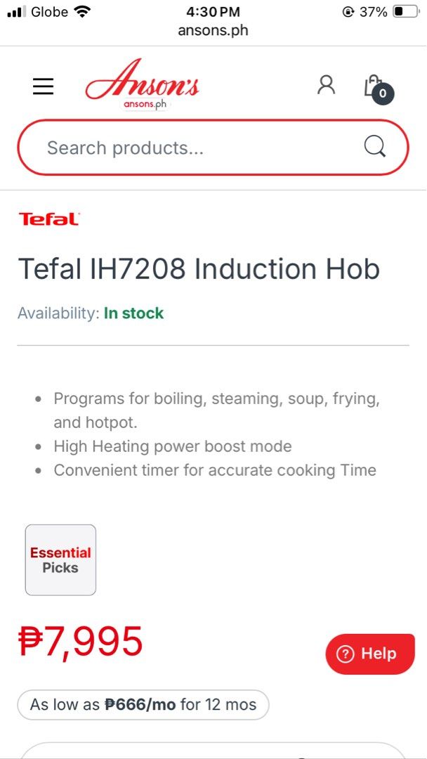 Tefal Induction Cooker (Category: Cookers) located in Taguig. Submitted by paulvp_s (Listing ID 1421528662, Image 2). Description: Tefal IH7208 induction cooker. Bought and used for less than 4 months. Solid quality for home use. RFS: purchased an industrial induction cooker. Purchased at Ansons for 7,500. Willing to let it go for 5,000. .