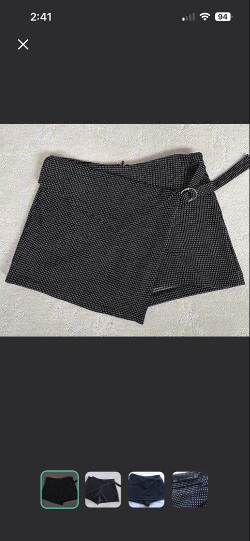 Zara Wrap Overlap Skort Checkered (Category: Shorts) located in Makati City. Submitted by skippydeclutters (Listing ID 1421511968, Image 1). Description: - Zara Trafaluc wrap shorts - Unique wrap design with buckle detail - Black and white polka dot pattern - Size: Large (USA 30) - Made in Morocco.