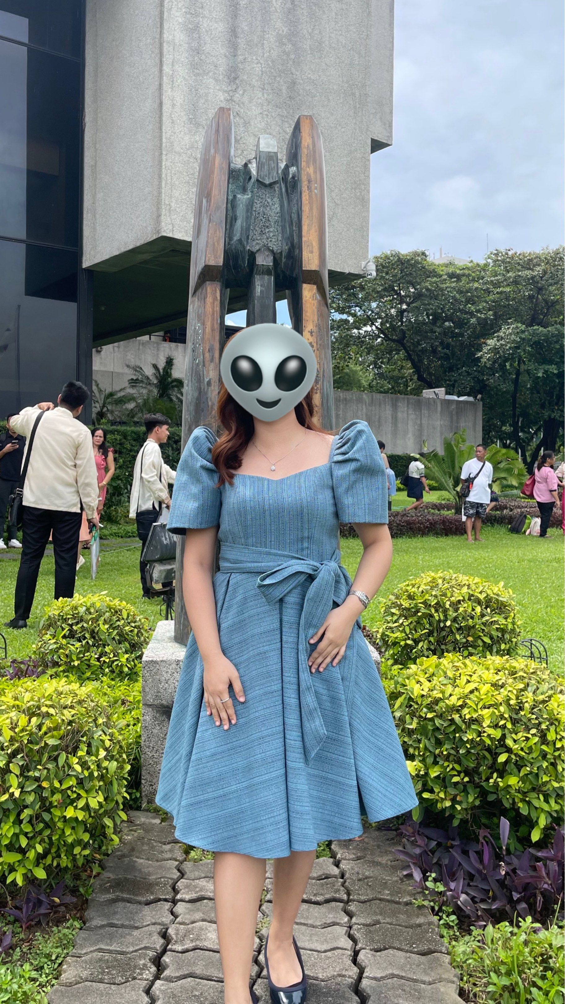 Blue Modern Filipiniana (Category: Dresses) located in Manila. Submitted by daunt.lessph (Listing ID 1421737190, Image 1). Description: for sale! ✨ size: medium (up to: 34 bust, 30 waist) fabric: cotton inabel detachable ribbon imelda sleeves 43 inches (knee length).