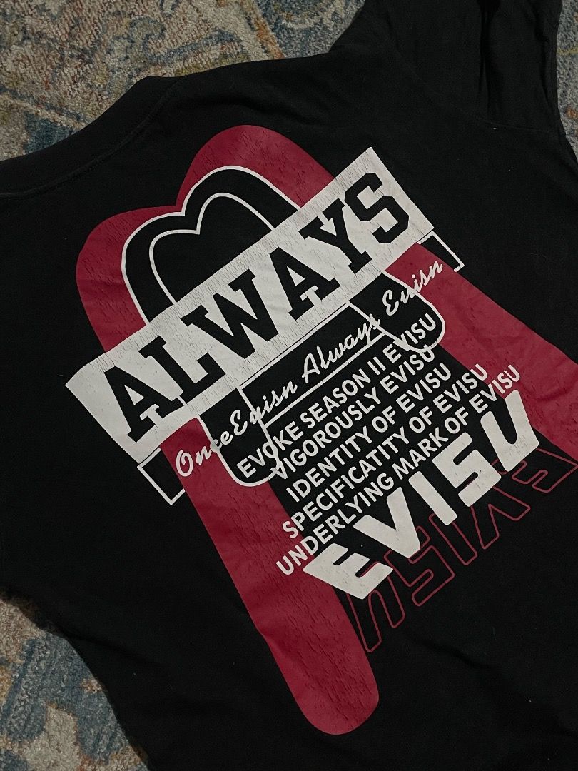 Champion x Evisu Black T-shirt (Category: Tshirts & Polo Shirts ) located in Manila. Submitted by ranjieee (Listing ID 1421752277, Image 3). Description: - Black Champion x Evisu T-shirt - Size: Medium - Neckline: Crew neck - Evisu design on the back - 21 x 23.5 - 8.5 color rate.