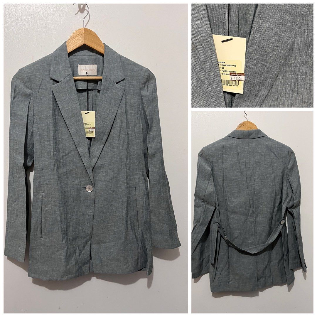 Korean Blazer ENC Studio Linen Blazer (Blue-Gray & Beige) (Category: Coats, Jackets and Outerwear) located in Cavite. Submitted by engkayding15 (Listing ID 1421728700, Image 3). Description: -Width up to 19”, 38 bust - Single-button closure - Classic design - Made from linen fabric - Both blazers have tags attached.