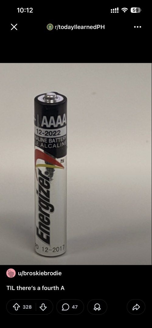 Energizer AAAA Alkaline Battery (Category: Batteries & Chargers) located in Manila. Submitted by lalapoms (Listing ID 1421674322, Image 1). Description: - Energizer AAAA alkaline battery - Expiry date: 12-2022 - New and ready to use - Standard size.