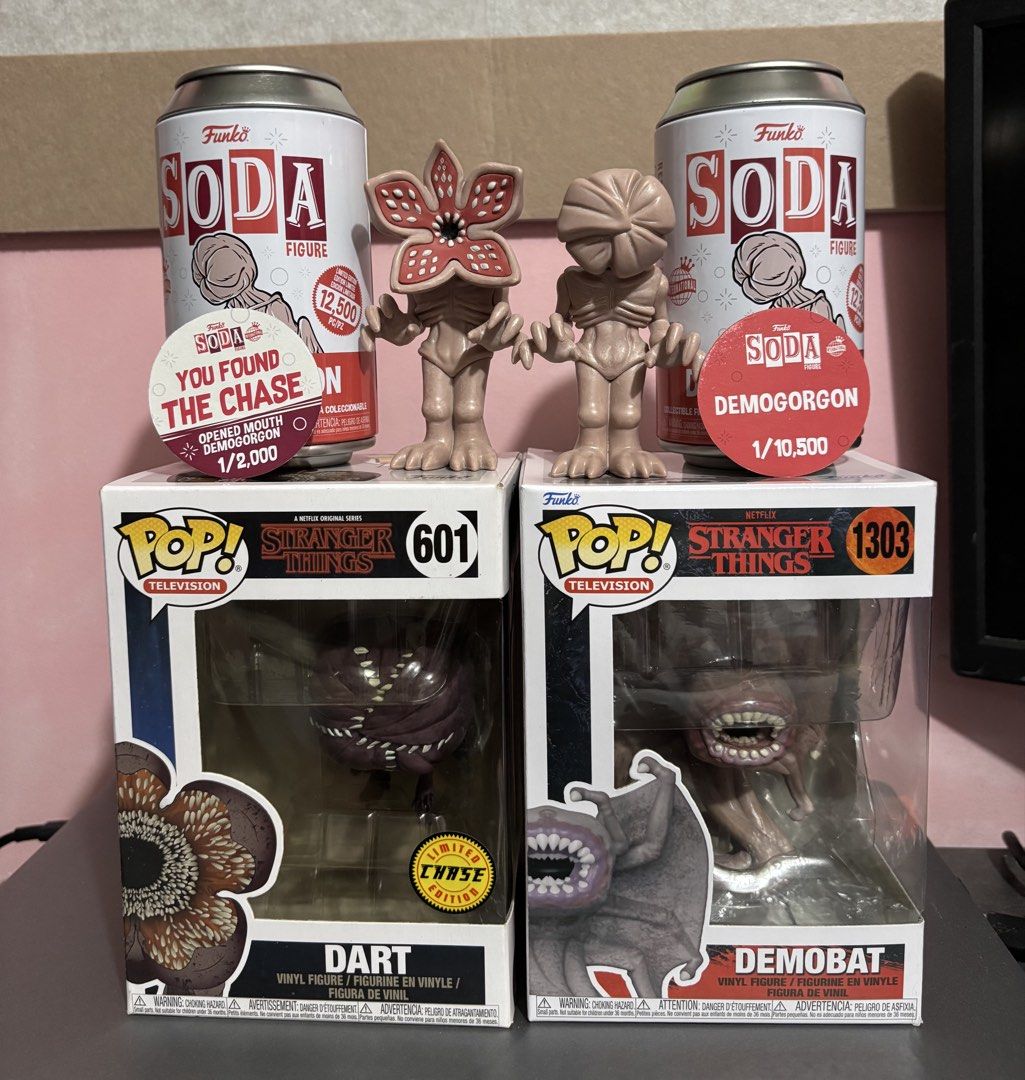 For sale Stranger Things Bundle (Category: Designer & Blind Box Toys) located in Cebu City. Submitted by starcatchching (Listing ID 1421697950, Image 1). Description: FOR SALE – Stranger Things Funko Bundle 🚨 Perfect for collectors 📦 Funko Pop! Television – Stranger Things Bundle 2k only #601 Dart (CHASE Edition) #1303 Demobat 🥤 Funko Soda – Demogorgon - Bundle ‼️ 2k only 🔥 1/10,500 Limited Piece 🔥 With Chase Variant (Opened Mouth – 1/2,000)