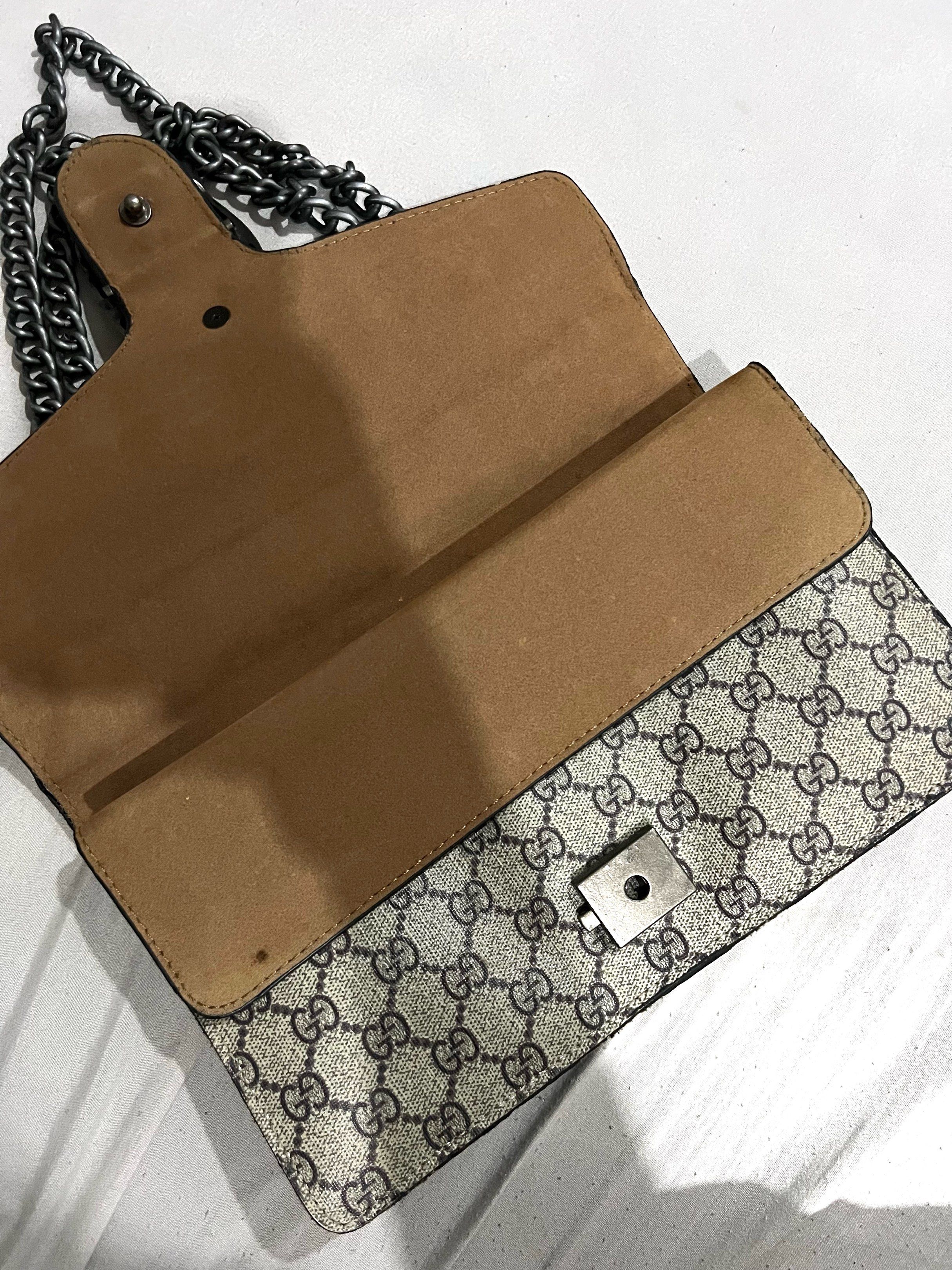 Free SF🍒Gucci Dionysus Shoulder Bag (Category: Luxury Bags & Wallets) located in Imus. Submitted by declutteringbyk (Listing ID 1420867751, Image 3). Description: - Gucci Dionysus shoulder bag - Suede flap - 28cm -self authenticate -as is. No inclusions -lost zipper inside -Rfs: not using it anymore These items are from my personal luxury collection and are being decluttered. They are sold as is, so please manage your expectations. Once purchase