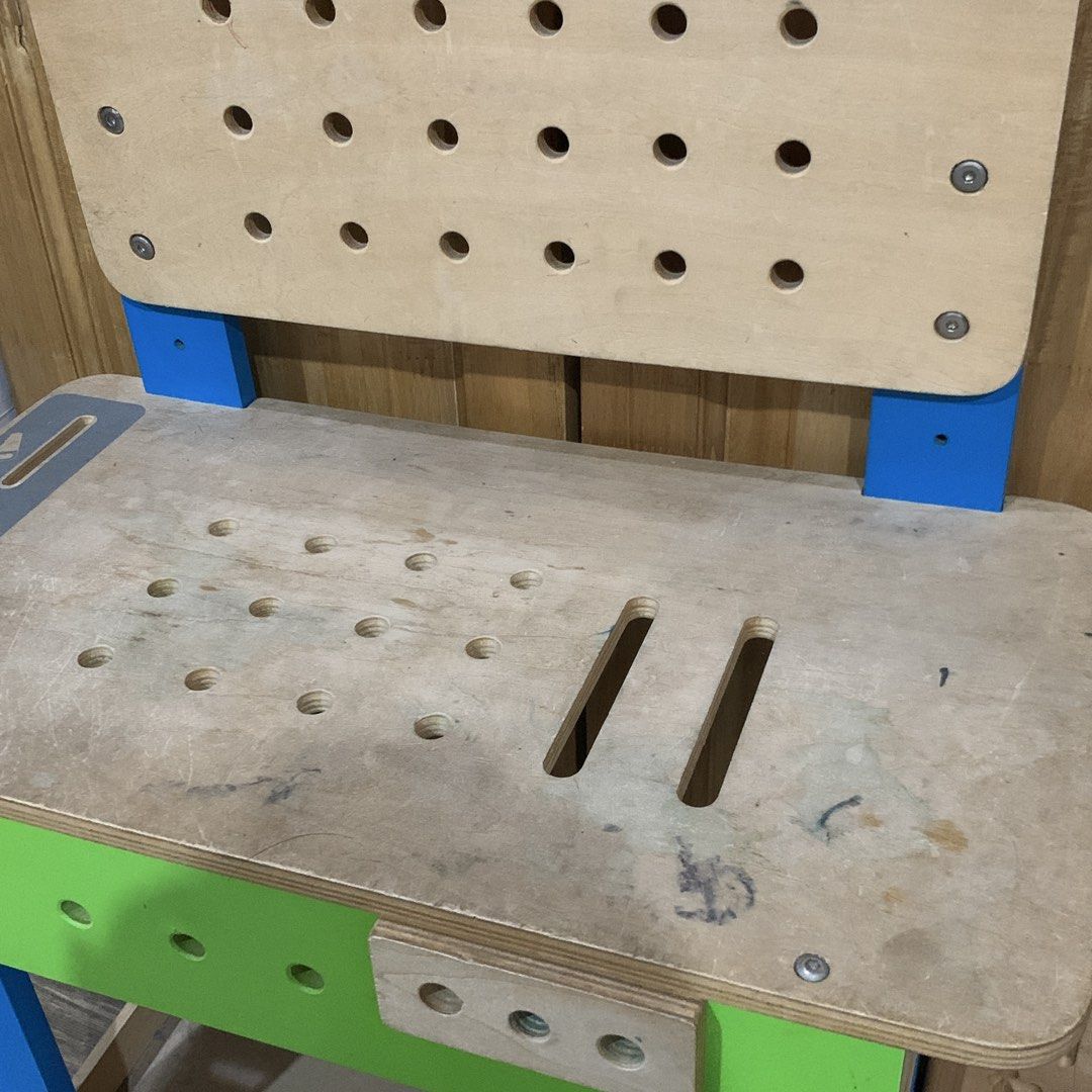 Hape Kids Workbench (Category: Educational & Learning Toys) located in Davao. Submitted by decluttering.nurse (Listing ID 1421677206, Image 3). Description: - Hape Kids Workbench for young builders! - Sturdy wooden construction. - Colorful design. - Includes backboard, work surface, and storage. - Comes with accessories: wooden pieces and colorful shapes. - Promotes imaginative play. - Develops fine motor skills..