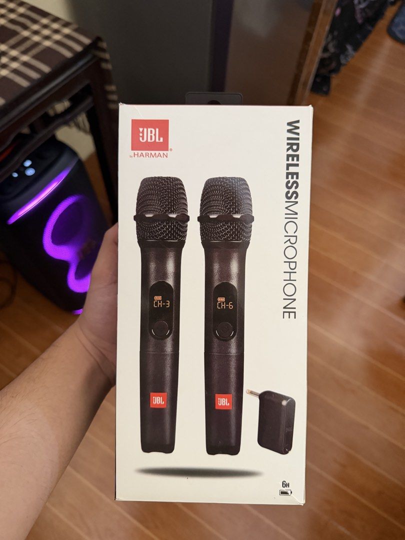 ORIGINAL JBL Wireless Microphone (Category: Microphones) located in Guagua. Submitted by clevergem-7e2018 (Listing ID 1421734441, Image 1). Description: - JBL Wireless Microphone Set - Plug-and-play system - Includes two microphones and charger - Channel indicators: CH-3 and CH-6 -Price is Negotiable for sure buyers .