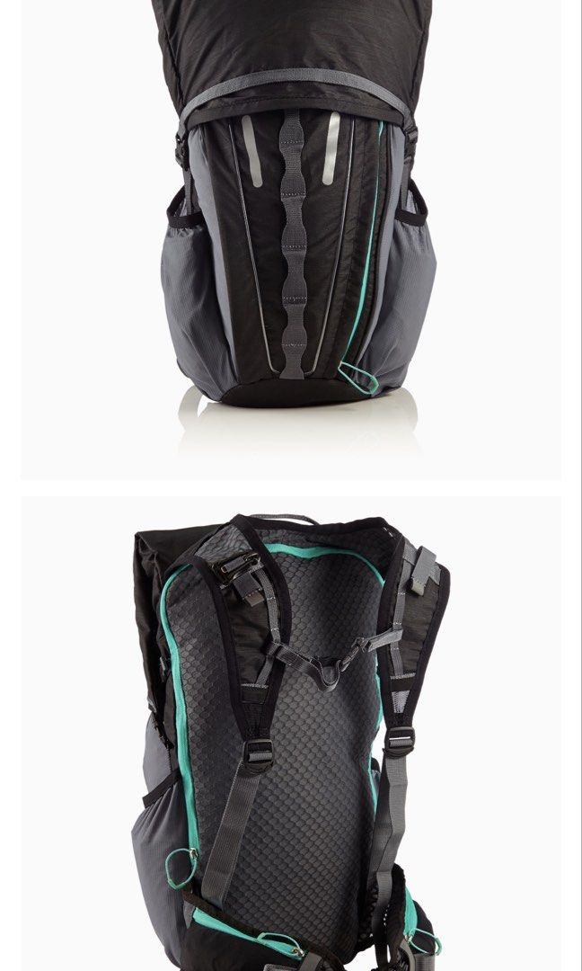 Puma Running Rucksack (Category: Backpacks) located in Cavite. Submitted by slumbermanila (Listing ID 1421725667, Image 2). Description: - Black and gray Puma backpack - Reflective accents for visibility - Multiple compartments for storage - Side pockets with teal zippers - Breathable back panel with honeycomb pattern - Adjustable straps and buckles for a secure fit - Puma logo on front and inside.