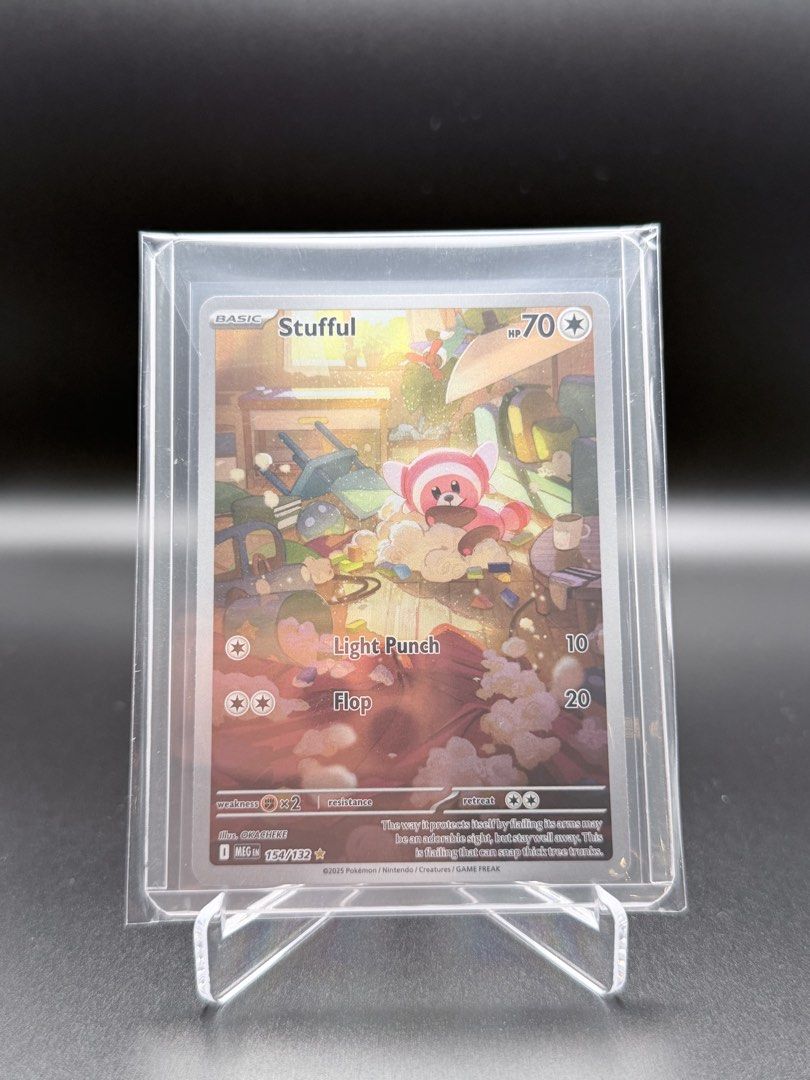 Stufful #154 [Mega Evolution] (Category: Raw Cards) located in Singapore. Submitted by papamunch (Listing ID 1421628055, Image 1). Description: Condition as per picture Assume binder condition if unsure. Do ask for current pricing, will match PC/TCG player Don’t ask if gradable (view pics to determine)/ avoid fussy buyers. Will state if any dings or damages Collection at 530144 Smartpac @ $3 Not liable for any damages of the cards during shipping