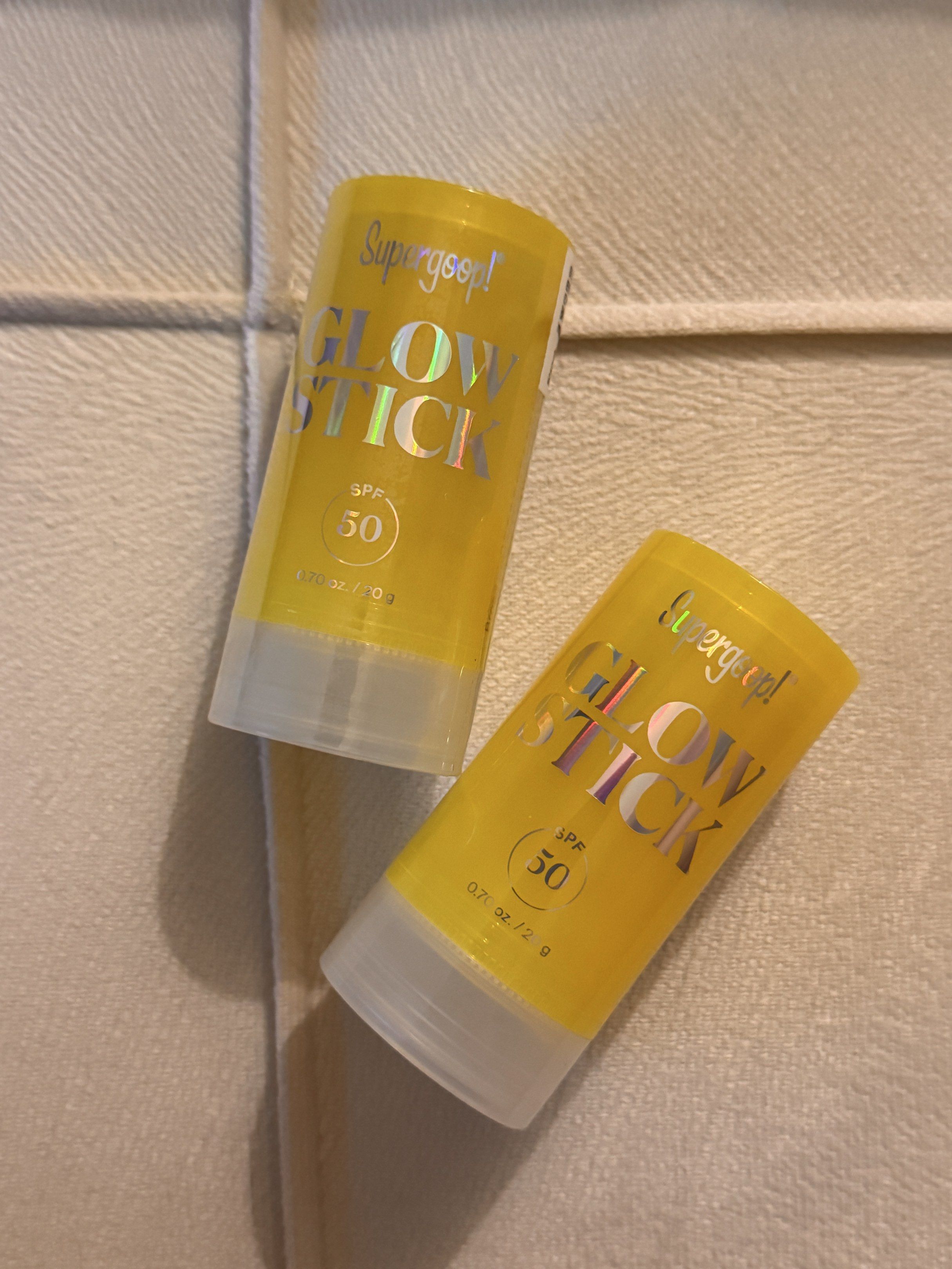 Supergoop! Glow Stick SPF 50 Sunscreen (Category: Face Care) located in Iloilo. Submitted by randomoddling (Listing ID 1421773019, Image 1). Description: - 2 stocks sunscreen sticks available 1 lightly used (5 swipes) @ PHP 800 (See product content on second slide) 1 sealed, brand new @ 1000 - Size: 0.7 oz / 21 g - RFS: Too dewy on me already - Perfect for intense dry skin.