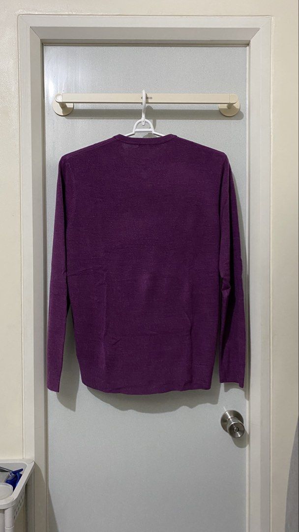 The Collection Debenhams V-Neck Sweater (Small) (Category: Coats, Jackets and Outerwear) located in Mandaluyong City. Submitted by raffyy (Listing ID 1421778092, Image 2). Description: - The Collection Debenhams sweater - V-neck design - Solid purple color - Size S - Long sleeves - Made of knit fabric - Suitable for various occasions.
