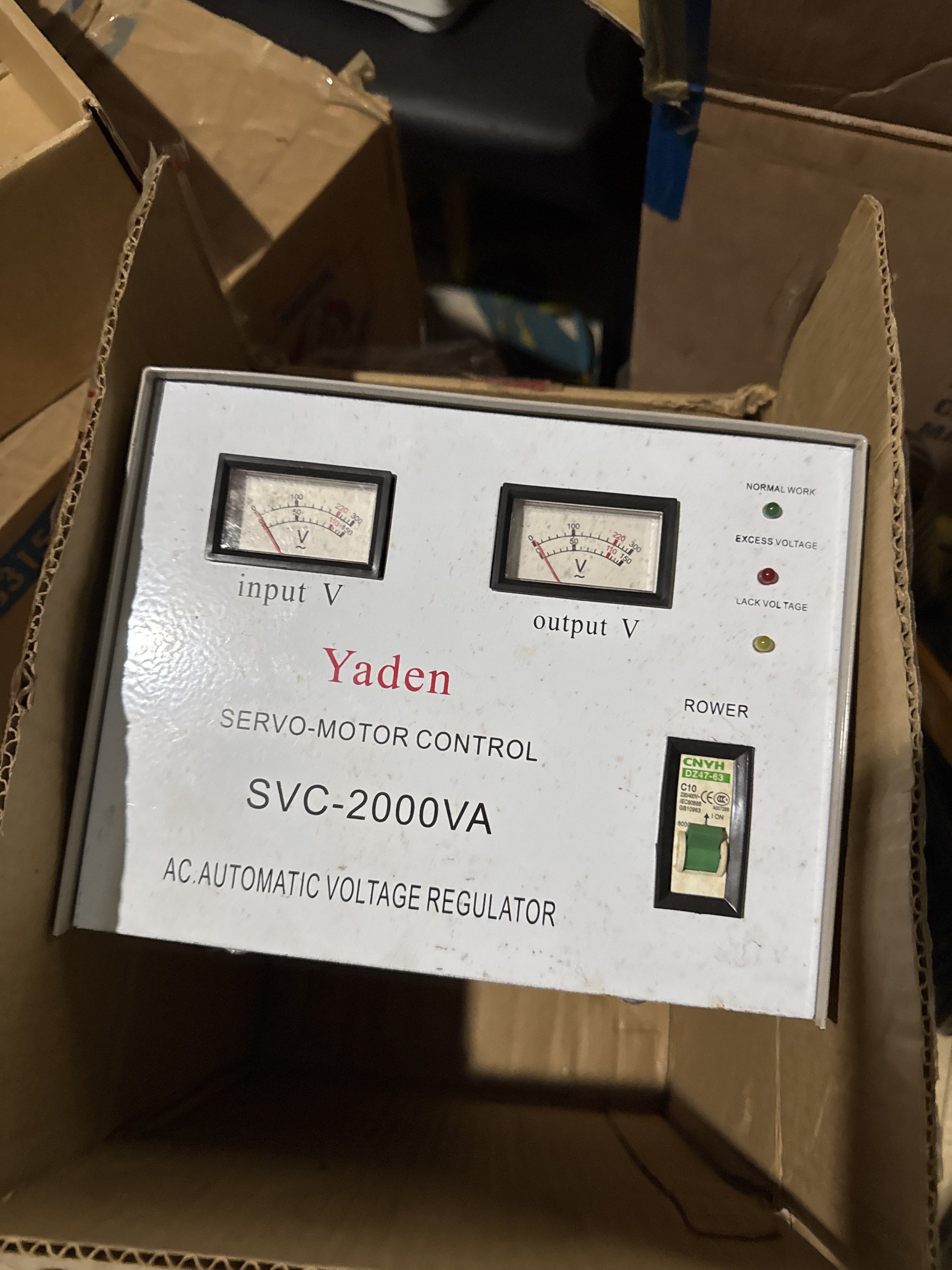 Yaden SVC-2000VA AC Automatic Voltage Regulator (Category: Electrical, Adaptors & Sockets) located in Manila. Submitted by beimma (Listing ID 1421656485, Image 1). Description: • Model: SVC-2000VA • Capacity: 2000VA (2kVA) • Type: Servo-motor controlled AVR • With input & output voltage meters • Indicator lights (Normal / Excess Voltage / Lack Voltage) 🏠 Commonly used for: • Refrigerators • Air conditioners (small) • TVs • Computers • Office equ