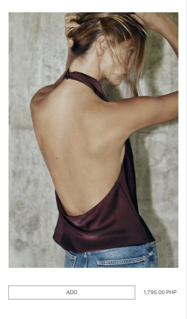 Zara Satin Halter Top (Category: Sleeveless) located in Quezon City. Submitted by matcharapp (Listing ID 1421772665, Image 2). Description: Flattering fit Perfect for a night out or special occasion .