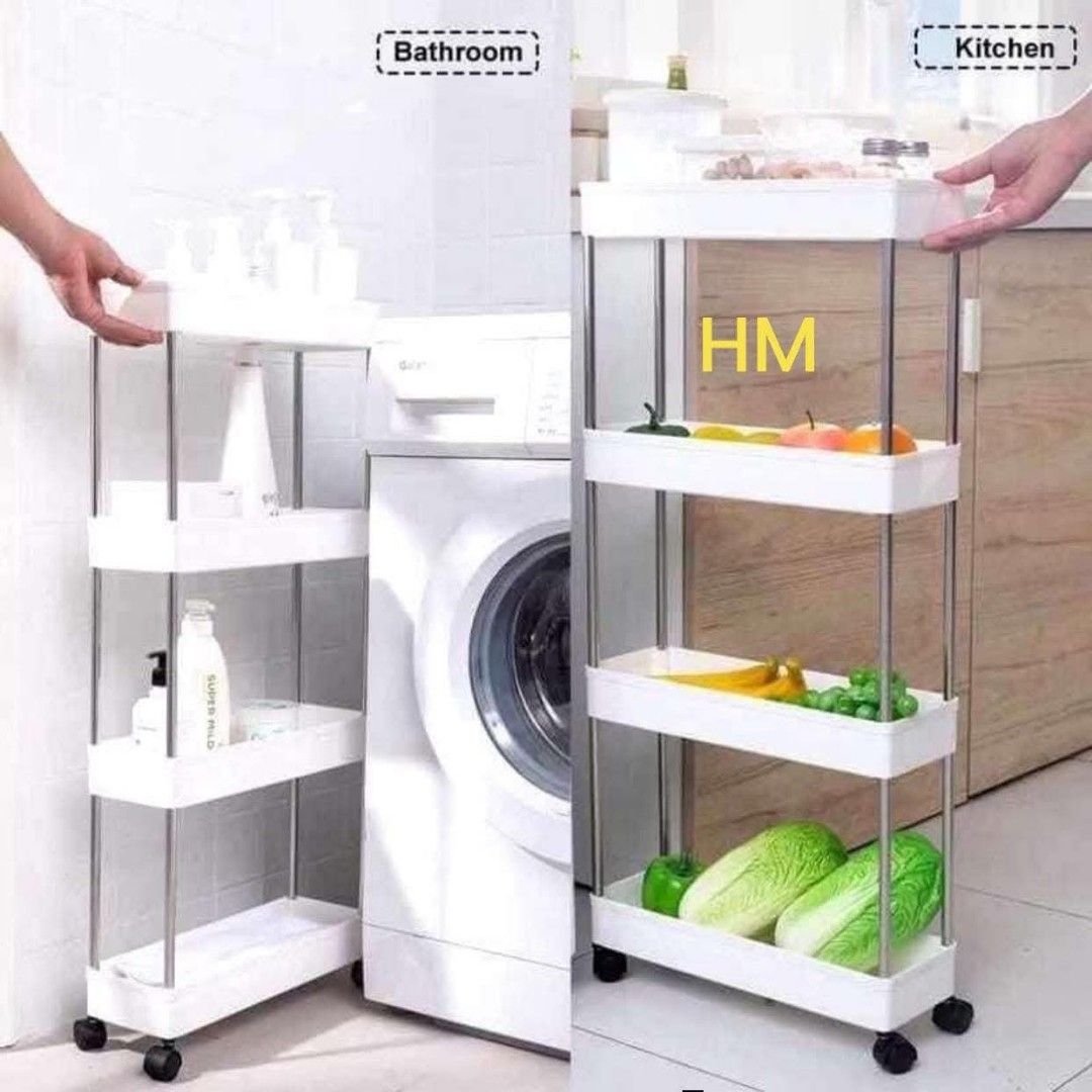 4-Tier Rolling Storage Cart (Category: Storage Boxes & Baskets) located in Manila. Submitted by jelai.cybyb (Listing ID 1421887894, Image 2). Description: 4-tier rolling cart is perfect for organizing items in your bathroom or kitchen. It features a durable mesh design that is easy to clean. The cart includes 6 hooks for hanging small articles and 4 casters for easy mobility. It is available in white and black..