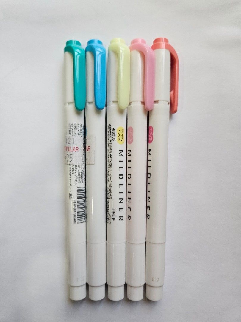Assorted Stationeries (Category: Stationery & School Supplies) located in Singapore. Submitted by zeesyl (Listing ID 1421884750, Image 2). Description: Items (except pen refills) have been swatched to ensure that ink is working. Selling each pic as a set. Most items have not been used (unless stated otherwise) however items have been kept for sometime. Pic 2: Mildliner highlighters (some have been used) [$5] Pic 3: Zig Clean colour markers [$4] P