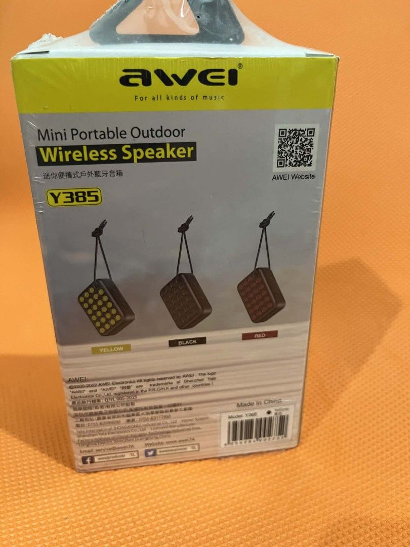 Awei Mini Portable Outdoor Wireless Speaker Y385 (Category: Soundbars, Speakers & Amplifiers) located in Makati City. Submitted by heinzly (Listing ID 1421921483, Image 2). Description: brand new just torn box location near Ayala Bay Mall.