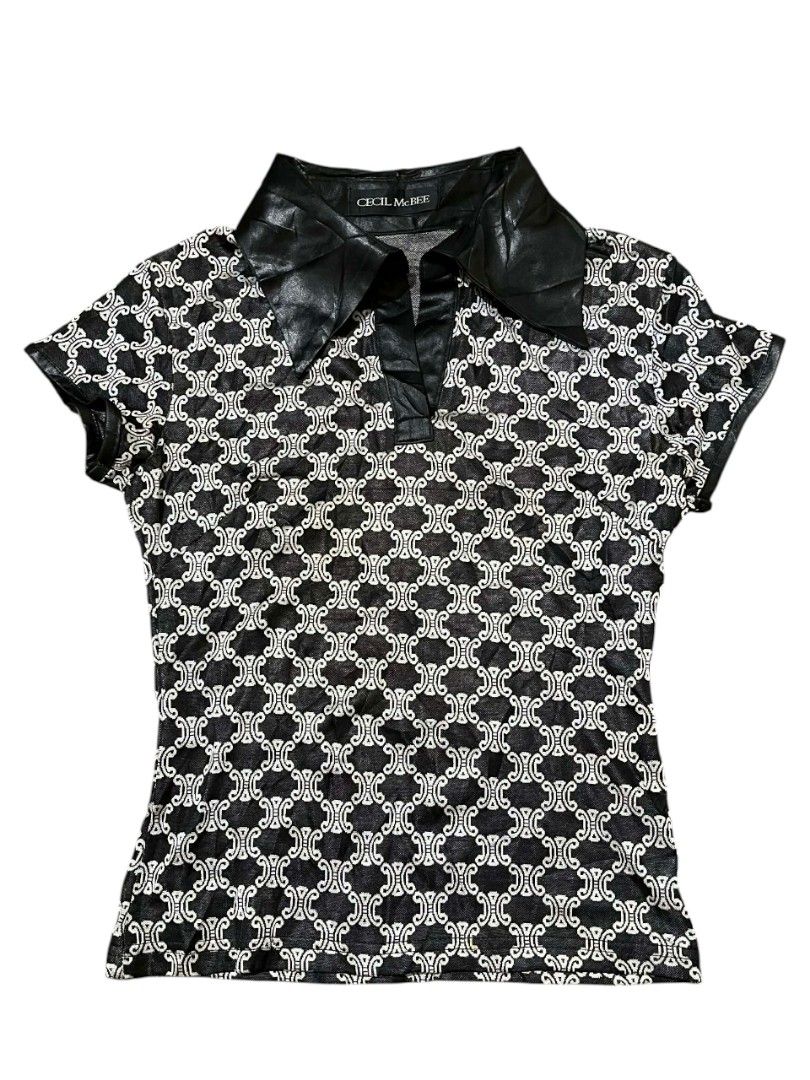 Cecil McBee Y2K Monogram Top w/ Satin Contrast Collar (Category: Shirts) located in Zamboanga. Submitted by archivist_ (Listing ID 1421910478, Image 1). Description: Score a piece of Japanese fashion history with this authentic top from the iconic "Gyaru" label, CECIL McBEE. This piece perfectly blends a luxury monogram aesthetic with an edgy, early 2000s streetwear vibe. Brand: Cecil McBee (Authentic Japanese Label) Design: Bold, all-over interl