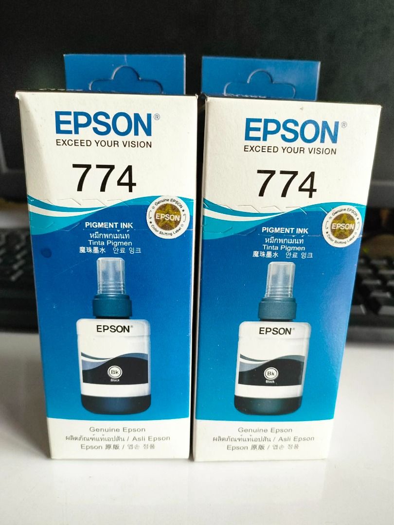 Epson 774 (T774100) Ink Bottle Black (Category: Printers, Scanners & Copiers) located in Quezon City. Submitted by maxpein15 (Listing ID 1421831136, Image 1). Description: Epson 774 (T774100) Ink Bottle Black Compatible Main Units WorkForce M200 / M105 / M100 / L655 / L605 / L1455 * Page yields 5% A4 Coverage 6,000 pages We issue Company Receipt BIR-Registered Sales Invoice ✔ Brand New ✔ Factory Sealed ✔ Long Expiry / Good Dates ✔ New Stock Guara