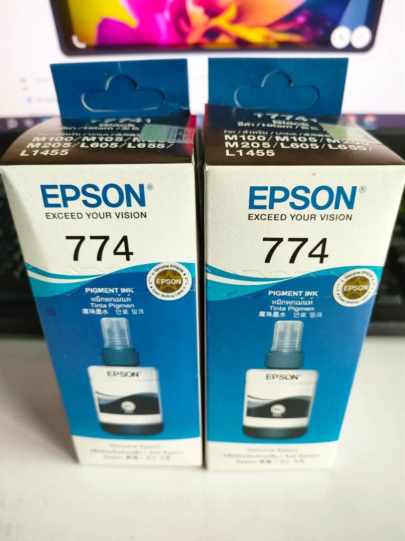 Epson 774 (T774100) Ink Bottle Black (Category: Printers, Scanners & Copiers) located in Quezon City. Submitted by maxpein15 (Listing ID 1421831136, Image 3). Description: Epson 774 (T774100) Ink Bottle Black Compatible Main Units WorkForce M200 / M105 / M100 / L655 / L605 / L1455 * Page yields 5% A4 Coverage 6,000 pages We issue Company Receipt BIR-Registered Sales Invoice ✔ Brand New ✔ Factory Sealed ✔ Long Expiry / Good Dates ✔ New Stock Guara