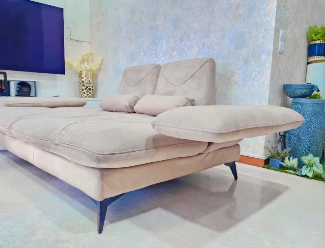 Extendable sofa (Category: Sofas) located in Singapore. Submitted by ankita.akshat.atharv (Listing ID 1421862465, Image 2). Description: Italian suede leather sofa great condition 2 sitter extandable to 4 sitter or a 2 person bed..