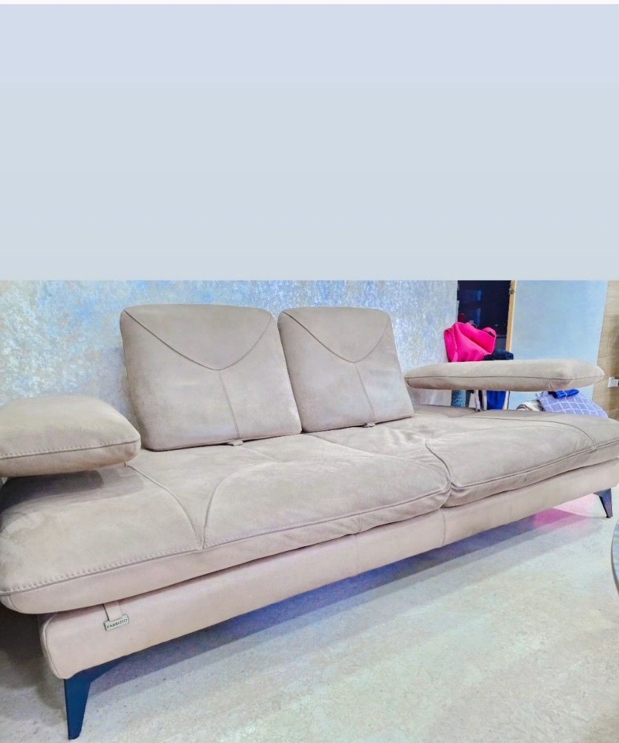 Extendable sofa (Category: Sofas) located in Singapore. Submitted by ankita.akshat.atharv (Listing ID 1421862465, Image 1). Description: Italian suede leather sofa great condition 2 sitter extandable to 4 sitter or a 2 person bed..