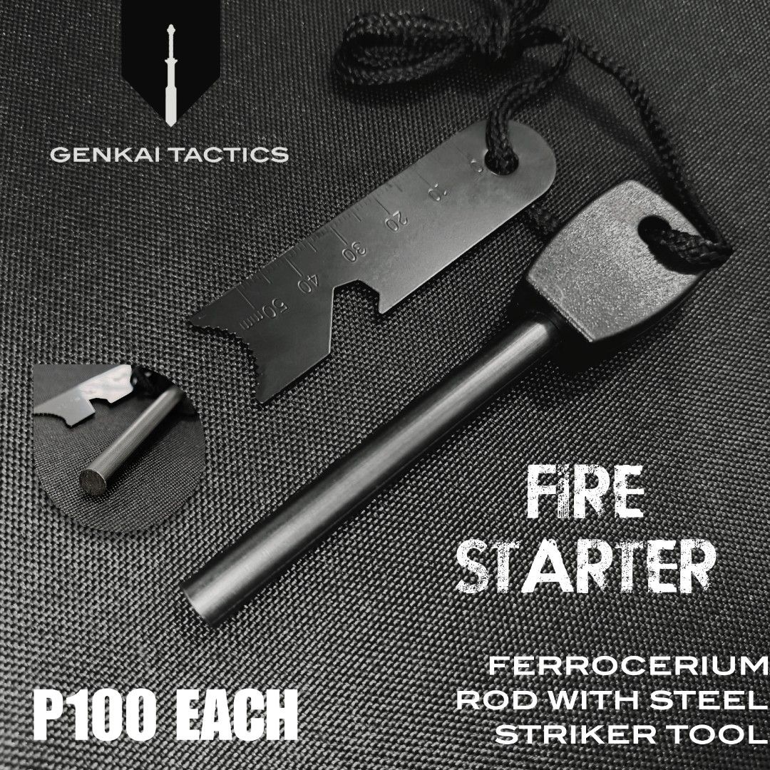 FERROCERIUM ROD FIRE STARTER WITH STEEL STRIKER TOOL (Category: Hiking & Camping) located in Manila. Submitted by genkaitactics (Listing ID 1421874147, Image 1). Description: ₱100 EACH + SHIPPING FEE FIRE STARTER WITH STEEL STRIKER TOOL FERRO ROD CAMPING & HIKING TOOL 100% THICK SOLID FERRO ☄️J&T Express Shipment (PRIORITY FASTER DELIVERY) GCash payment only ☄️LBC Express Shipment Partial COD/COP available (small downpayment required for first tr