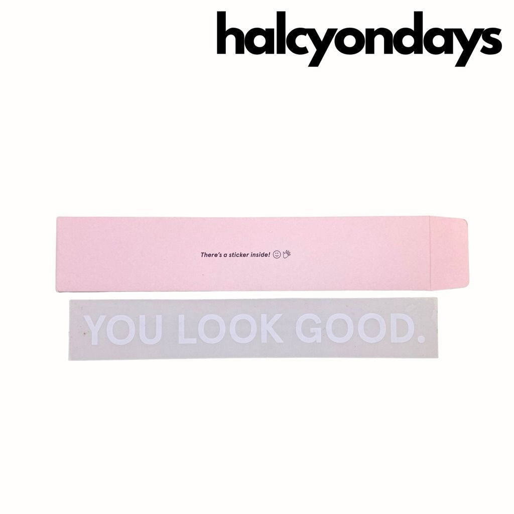 Glossier. You Look Good Mirror Decal Sticker (Category: Makeup) located in San Mateo. Submitted by halcyondays_ (Listing ID 1421939424, Image 1). Description: Glossier. You Look Good Mirror Decal Sticker Collectible Item Seasonal Product Size: 7.5x1.25inches STOCK: 4.