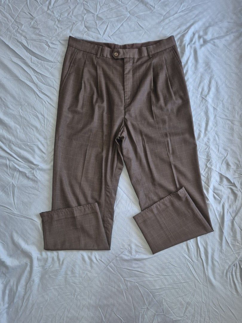 Grey Checkered Double Pleated Wide Trousers (Category: Trousers) located in Cebu City. Submitted by buyfromb (Listing ID 1421841211, Image 1). Description: Grey Checkered Double Pleated Wide Trousers (measurements displayed in photos) - Actual Size: 34 Features: - Hook, Button, Zipper closure - Checkered Pattern - Double Pleats - no damages or flaws * Altered Length .