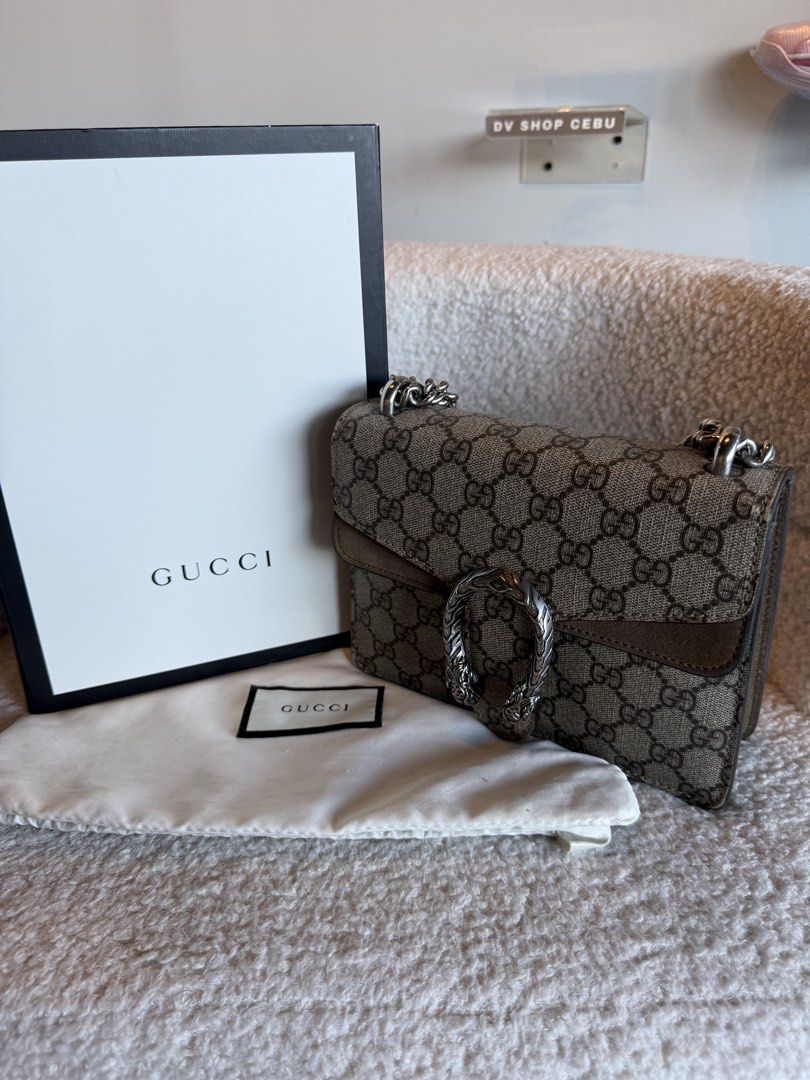 Gucci Dionysus GG Supreme Shoulder Bag (Category: Luxury Bags & Wallets) located in Lapu Lapu. Submitted by dvshopcebu (Listing ID 1421865134, Image 1). Description: PRE-OWNED LUXE — GUCCI DIONYSUS SMALL BAG The Gucci GG Supreme Dionysus Small Bag is a timeless statement piece—iconic tiger head spur closure and a structured silhouette that elevates any fit. Price: 58,000 php Condition: Used but still good condition, no issues Complete Paper Recei