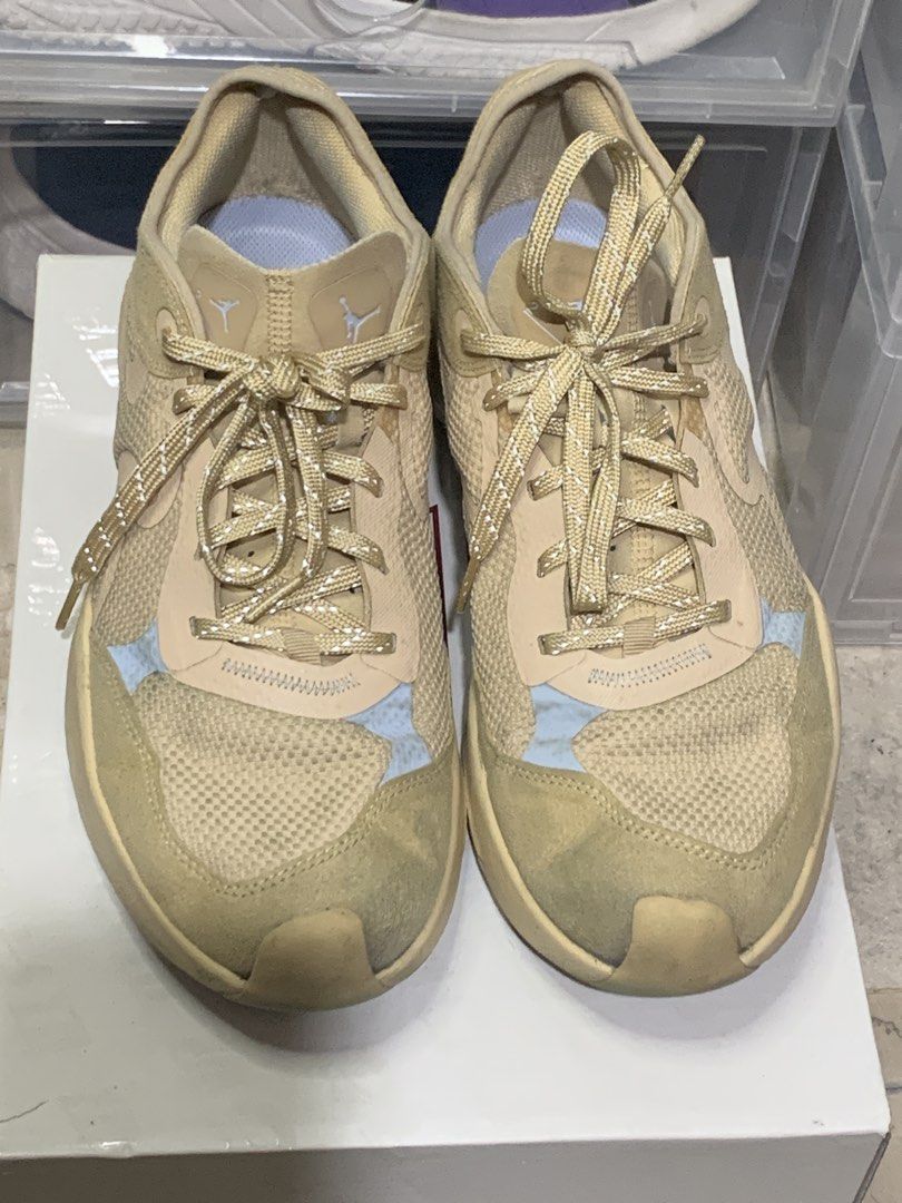 Jordan Air Size 10.5 (Category: Sneakers) located in Meycauayan. Submitted by SaveOnBrand (Listing ID 1421808373, Image 1). Description: - Jordan Air 200E sneakers - Color: Tan with light blue accents - Size: US 10.5 / EUR 44.5 - Features: Mesh upper, suede overlays - Closure: Lace-up - Sole: Textured - Made in Vietnam.