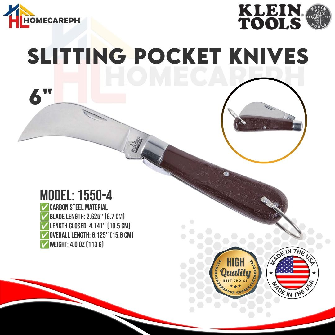 Klein Tools Slitting Pocket Knives 6-inch 1550-4 (Category: Construction Tools & Equipment) located in Manila. Submitted by homecareph (Listing ID 1302235596, Image 1). Description: 02-16-2026 ✅For Sale !!! ✅Retail / Wholesale ✅KLEIN TOOLS SLITTING POCKET KNIVES ✅MODEL: 1550-4 • Carbon Steel Material • Blade Length: 6.7cm • Length Close: 10.5cm • Overall Length: 15.6cm • Weight: 113g ✅100% Original ✅Made in USA ✅Quality Guaranteed ✅For pick-up, o
