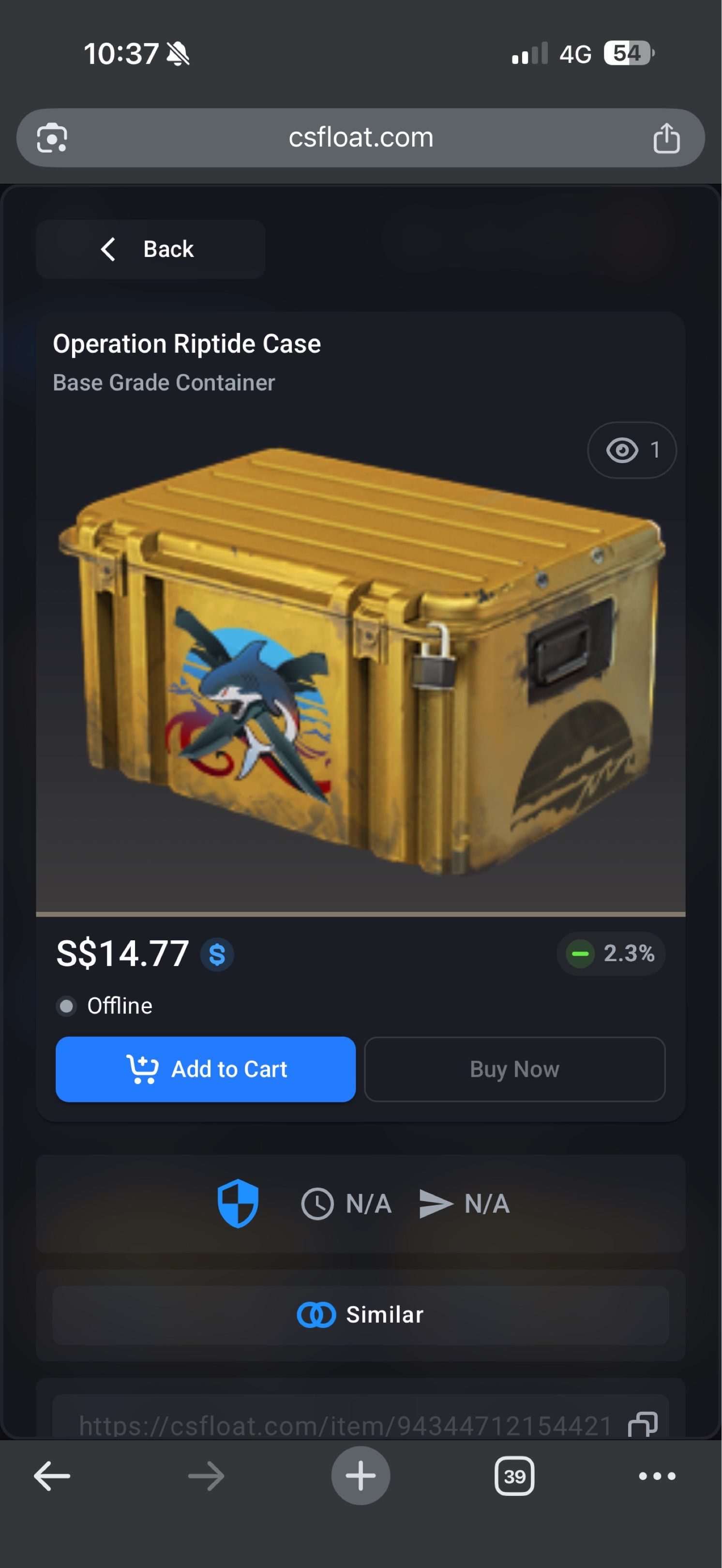 Operation Riptide Case (Category: Cases & Sleeves) located in Singapore. Submitted by xvbon (Listing ID 1421910805, Image 1). Description: - Operation Riptide Case for sale - Base grade container - Feel free to ask any questions! -Have 20pcs left -Clear all for slight cheap -bought at peak :/ .