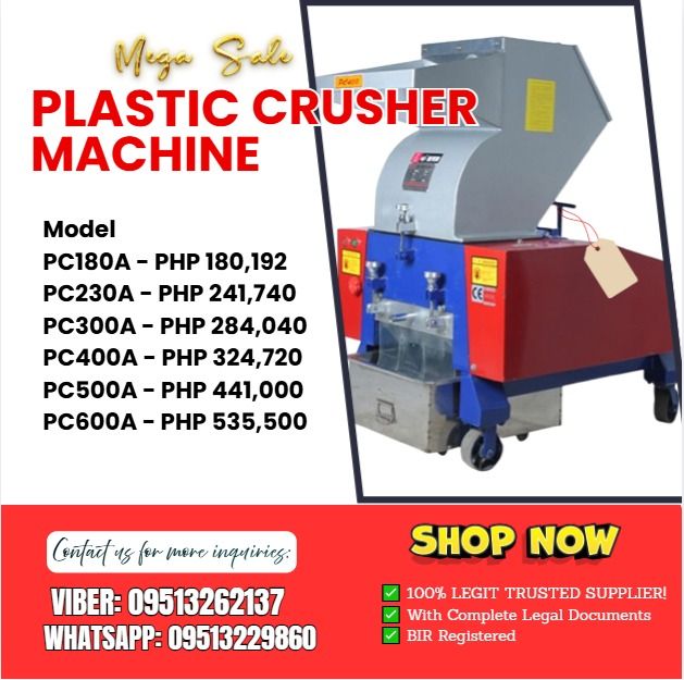 PLASTIC CRUSHER MACHINE & PC BOTTLE PC300A (Category: Home Improvement Tools & Accessories) located in Caloocan City. Submitted by jayvanntag48794 (Listing ID 1421868688, Image 1). Description: Model PC180A - PHP 180,192 PC230A - PHP 241,740 PC300A - PHP 284,040 PC400A - PHP 324,720 PC500A - PHP 441,000 PC600A - PHP 535,500 .