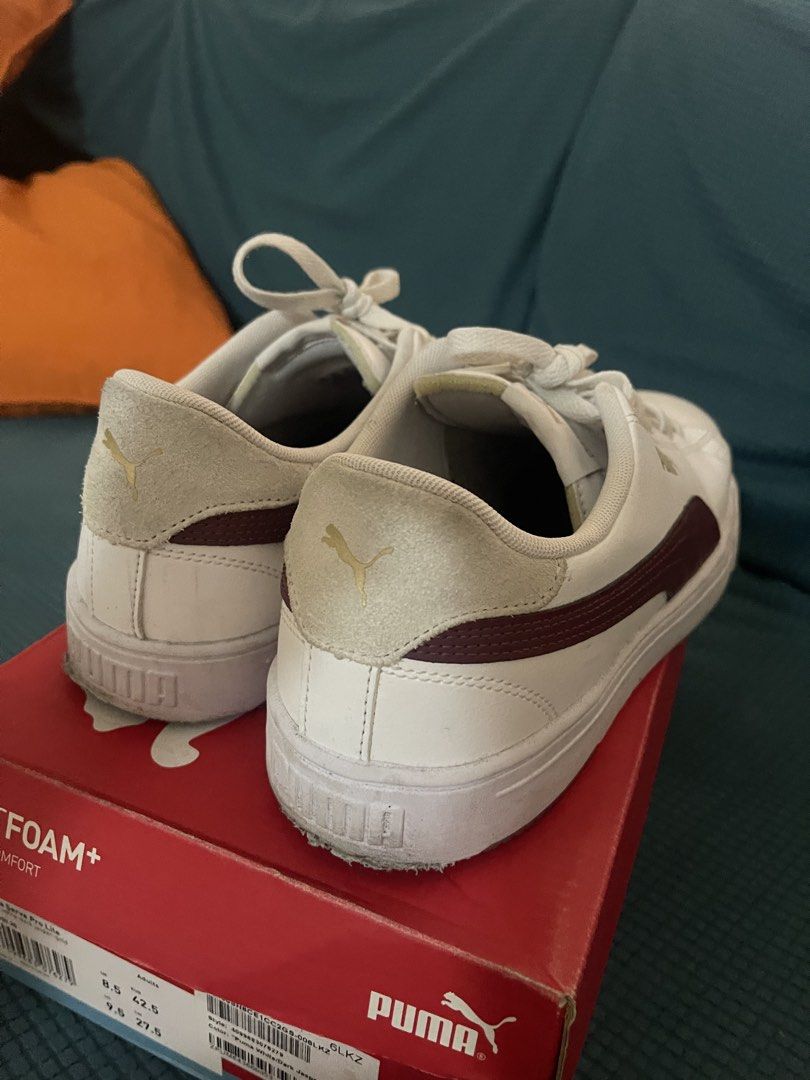 Puma Serve Pro Lite White-Dark Jasper-Gold (Category: Sneakers) located in Manila. Submitted by lucas_cl (Listing ID 1421802667, Image 2). Description: - Puma Serve Pro Lite shoes - Color: White with dark jasper and gold accents - Features a white sole and burgundy stripe - US size 9.5, UK size 8.5 - Comes with original box 100% AUTHENTIC, BOUGHT FROM PUMA STORE!! Dm for inquiries!.