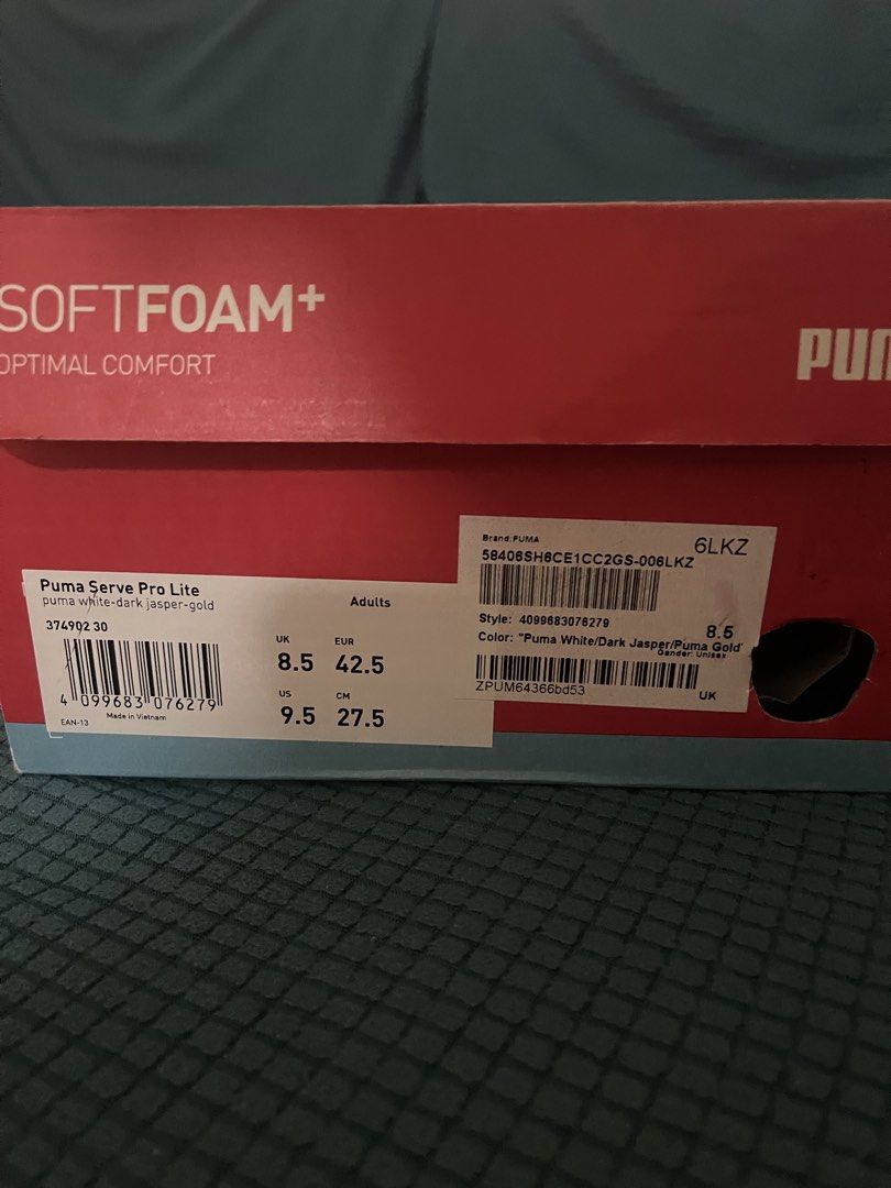 Puma Serve Pro Lite White-Dark Jasper-Gold (Category: Sneakers) located in Manila. Submitted by lucas_cl (Listing ID 1421802667, Image 3). Description: - Puma Serve Pro Lite shoes - Color: White with dark jasper and gold accents - Features a white sole and burgundy stripe - US size 9.5, UK size 8.5 - Comes with original box 100% AUTHENTIC, BOUGHT FROM PUMA STORE!! Dm for inquiries!.