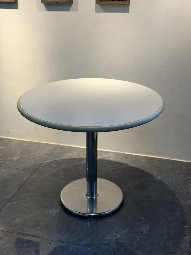 ROUND TABLE WITH STAINLESS STEEL BASE(CAFE TABLE)❗ (Category: Tables & Sets) located in Quezon City. Submitted by kcofficefurnitures (Listing ID 1421922988, Image 2). Description: RUSH SALE! ROUND TABLE (CAFÉ TYPE) ✅Modern round table ✅Heavy duty metal base (stable) ✅ Easy to clean surface ✅ Perfect for café / dining / office / waiting area 📌Please be inform that the item is second hand so please limit your expectations thankyou 🚩Luzon Quezon C