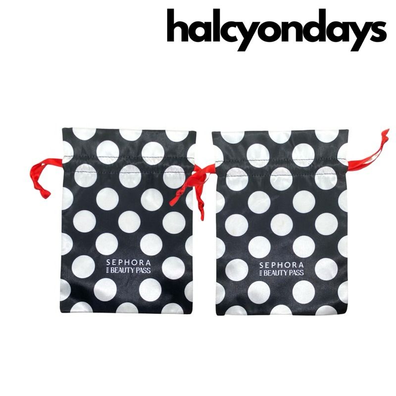 SEPHORA Drawstring Polka Pouch (Category: Face Care) located in San Mateo. Submitted by halcyondays_ (Listing ID 1421937935, Image 1). Description: SEPHORA Drawstring Polka Pouch DIMENSION: Length: 20CM Width: 15CM.