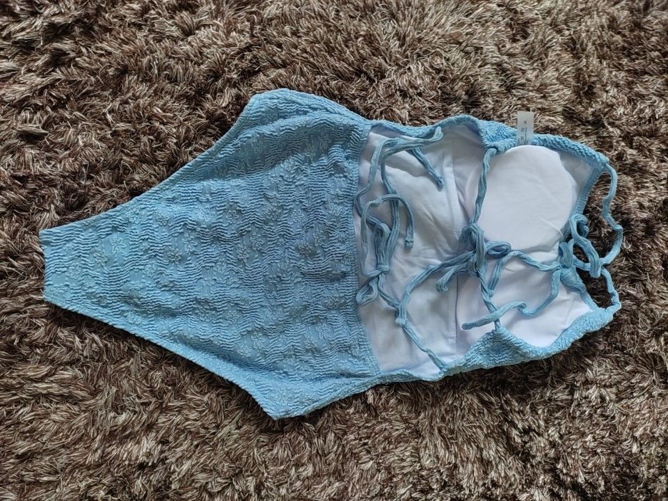 Halter Swimsuit in Baby Blue (Category: Bikinis & Swimsuits) located in Mandaluyong City. Submitted by route1900 (Listing ID 1421880546, Image 3). Description: 📍Brand new 📍Medium .