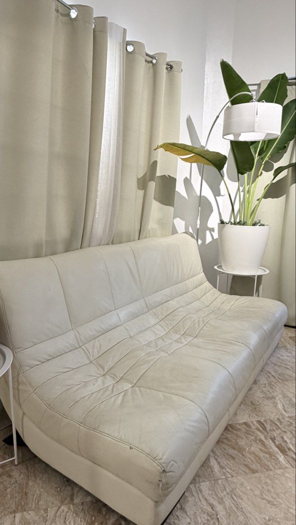 Togo Caterpillar Leather Sofa 3 seater (Category: Sofas) located in Capas. Submitted by silvertiger_130b66 (Listing ID 1421801236, Image 2). Description: - White leather sofa bed - Tufted design - Curved shape - Two-seater size - Ideal for small spaces - Great for guests Pick Up at Angeles Pampanga.