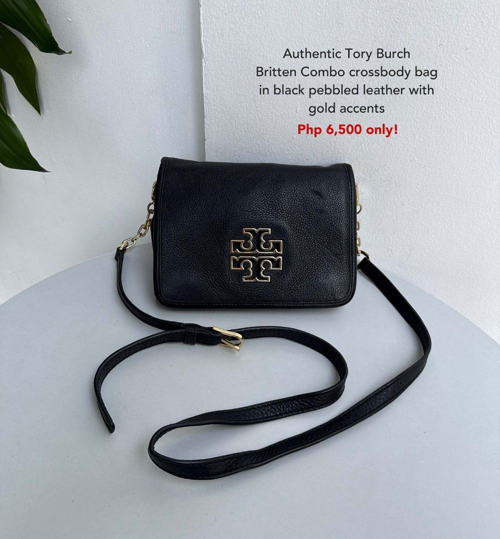 Tory Burch Britten Combo Crossbody Bag (Category: Luxury Bags & Wallets) located in Quezon City. Submitted by graciasluxurybag (Listing ID 1421882693, Image 1). Description: - Authentic Tory Burch Britten Combo crossbody bag - Black pebbled leather - Gold accents - Includes chain strap and long leather strap - Perfect for everyday use - Price: Php 6,500.
