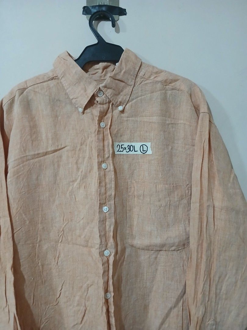 Turnbury Linen Shirt - Size L (Category: Tshirts & Polo Shirts ) located in Caloocan City. Submitted by erickaban14 (Listing ID 1421915401, Image 2). Description: - Turnbury linen shirt - Light orange color - Size: L - Material: 100% linen - Made in Indonesia - Button-down style - Long sleeves - Classic collar - Buttoned cuffs - Measurements: 25x30L.