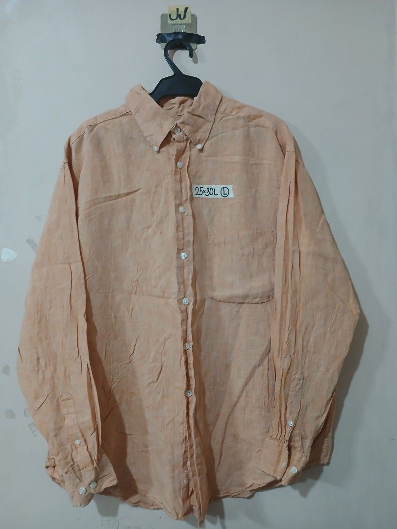 Turnbury Linen Shirt - Size L (Category: Tshirts & Polo Shirts ) located in Caloocan City. Submitted by erickaban14 (Listing ID 1421915401, Image 1). Description: - Turnbury linen shirt - Light orange color - Size: L - Material: 100% linen - Made in Indonesia - Button-down style - Long sleeves - Classic collar - Buttoned cuffs - Measurements: 25x30L.