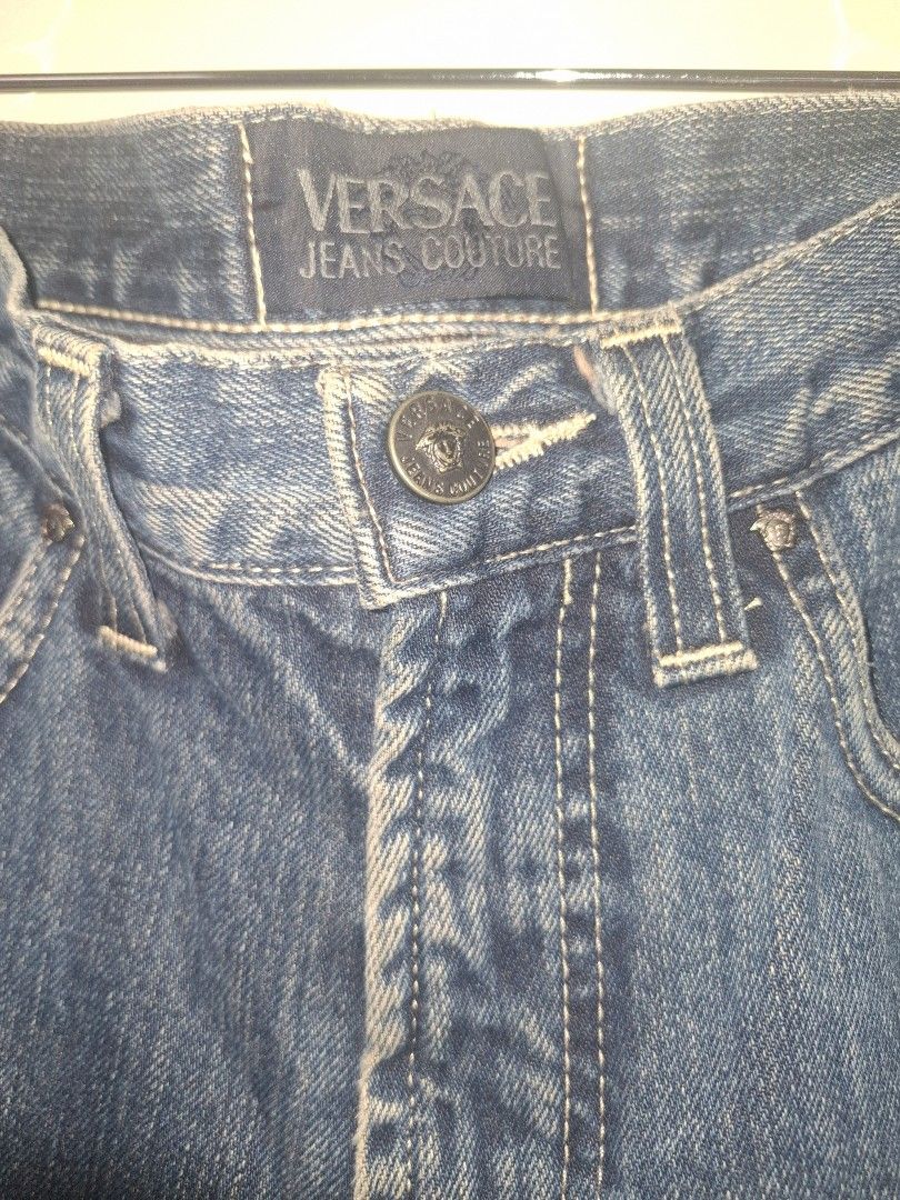 Versace Jeans Couture Denim Jeans (Category: Jeans) located in Quezon City. Submitted by cncarousel (Listing ID 1421852708, Image 2). Description: - Authentic Versace Jeans Couture denim jeans - Classic straight-leg fit - Dark wash - Button fly - Five-pocket design - Made in Italy - Size 28, Waist 42 - Versace Jeans Couture logo detail.