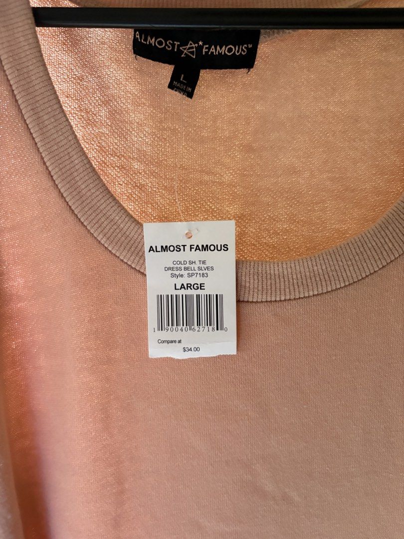 Almost Famous Cold Shoulder Dress - Large (Category: Longsleeves) located in Cainta. Submitted by kpc905 (Listing ID 1421976583, Image 3). Description: - Almost Famous cold shoulder dress - Soft pink color - Size: Large - Long sleeves - Black ribbon shoulder details - New with tags - Original price: $34.00 bought in US.