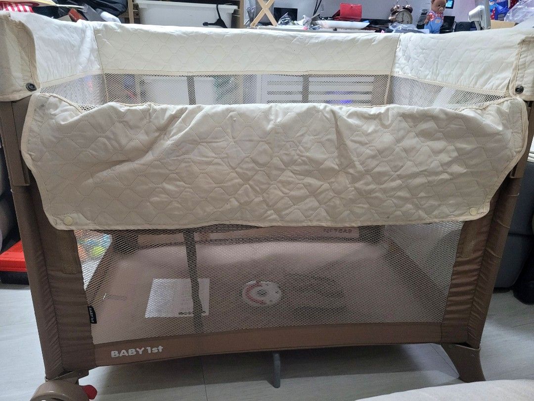Baby 1st Co Sleeper Crib (Category: Cots & Cribs) located in Antipolo. Submitted by dlolin (Listing ID 1422046398, Image 2). Description: Complete accessory Free Uratex Mattress Issue: buttons no longer locks and 1 loose clamp but won't affect the use Pick up at Town and Country Executive Village Antipolo Rizal .