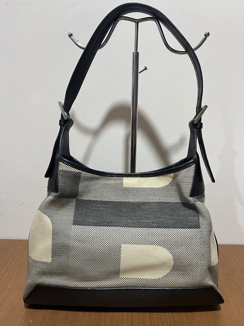 Bally Shoulder Bag (Category: Luxury Bags & Wallets) located in Tarlac. Submitted by jclections (Listing ID 1422056211, Image 2). Description: - Authentic Bally shoulder bag - Unique geometric pattern - Black leather trim and straps - Silver-tone buckle with Bally logo - Interior with zipper closure and Bally tag - Made in Italy - Spacious interior.