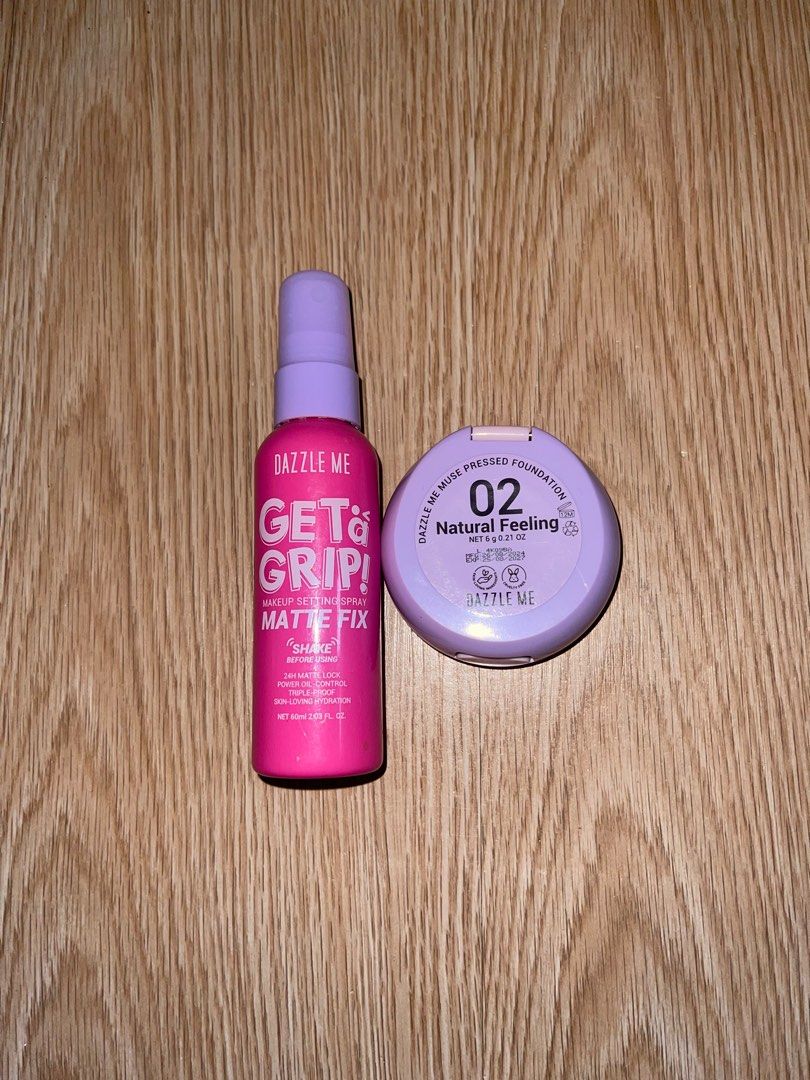 BUNDLE: Dazzle Me Makeup Setting Spray & Pressed Foundation (Category: Makeup) located in Caloocan City. Submitted by deejcortes (Listing ID 1421994359, Image 2). Description: TAKE ALL FOR 189PHP BARELY USED - SETTING SPRAY NEVER BEEN USED - PRESSED POWDER RFS: TOO MUCH MAKEUP DI NA NAGAGAMIT :(.